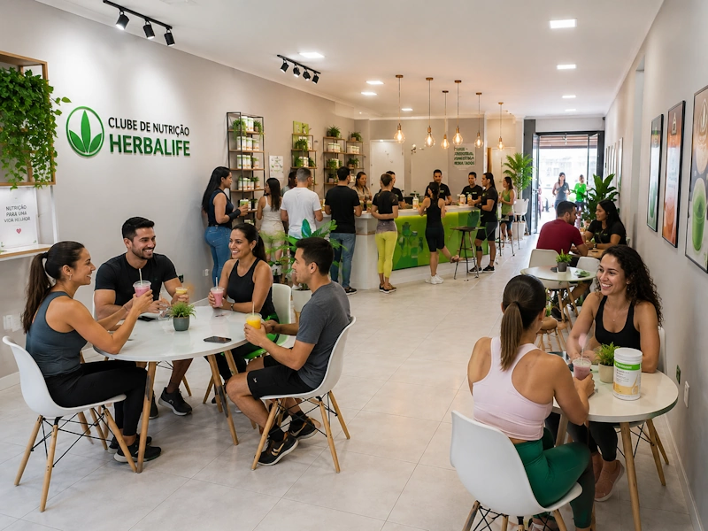 Ambiente interno moderno com mesas no Clube de Nutrição