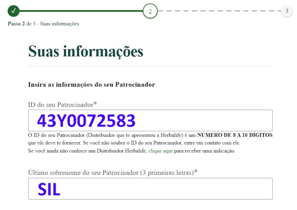 Identificação do patrocinador no formulário